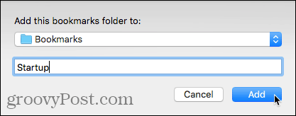 Legg til denne bokmerke-mappen i dialogboksen i Safari på Mac