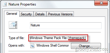 Windows Theme Pack filegenskaper