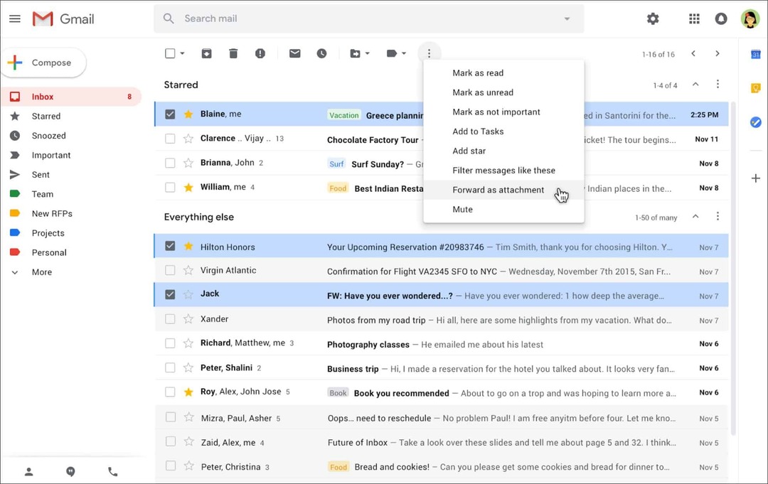 Google tillater å sende e-post som vedlegg i Gmail