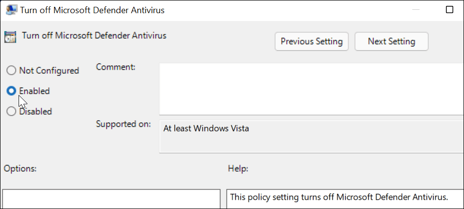 slå av Microsoft Defender antivirus