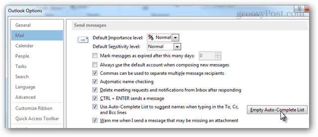 mail> send meldinger> automatisk fullstendig liste