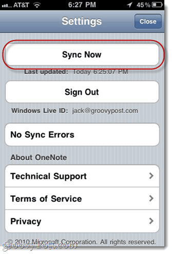 Synkroniser manuelt iPhone OneNote