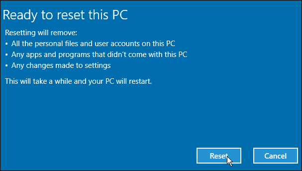 Tilbakestill Windows 10 PC
