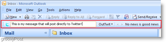 Twitter i Outlook OutTwit outlook-boksen 