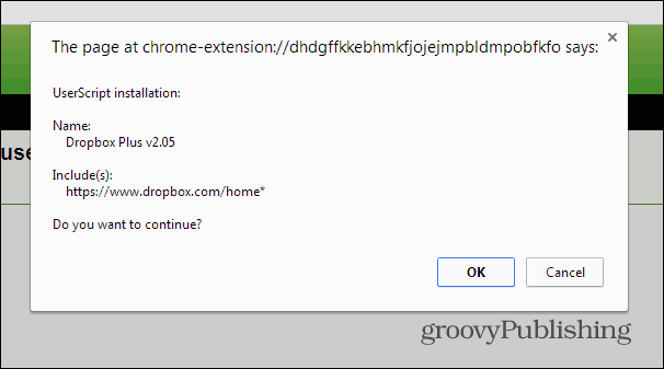 Dropbox trestruktur Chrome installere skript