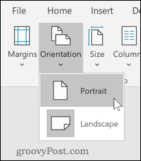 Innstiller siden til portrettmodus i Word