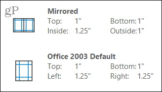 Speilet og Office 2003 -marginer