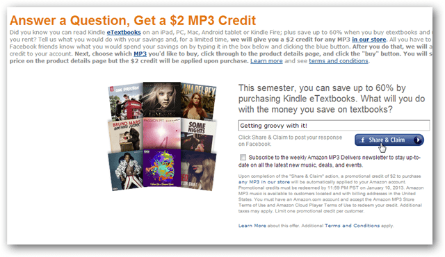 Få en Amazon MP3-kreditt på $ 2 for et Facebook-innlegg