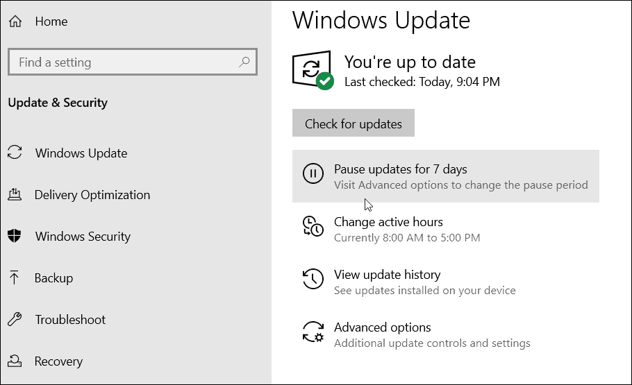 Pause Windows 10-oppdateringer