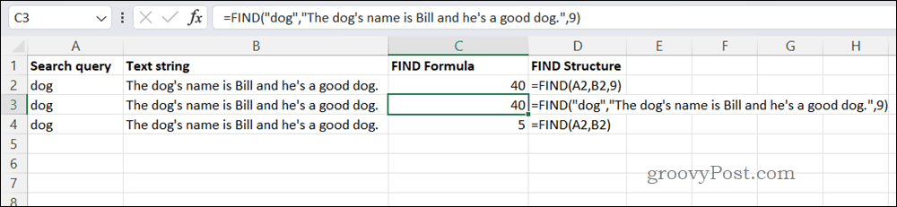 Eksempel FINN-formel i Excel