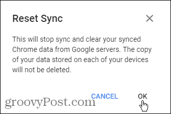 Tilbakestill dialogboksen Synkronisering i Chrome for Windows