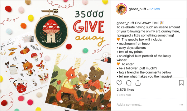 Artisten ghost_puff bruker en vennlig, relatabel innleggsstil som inviterer samfunnsprat på Instagram.