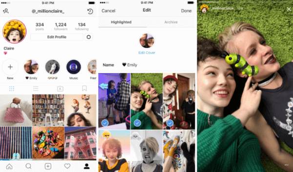 Instagram Stories Highlights lar brukerne velge og gruppere tidligere historier i navngitte samlinger.