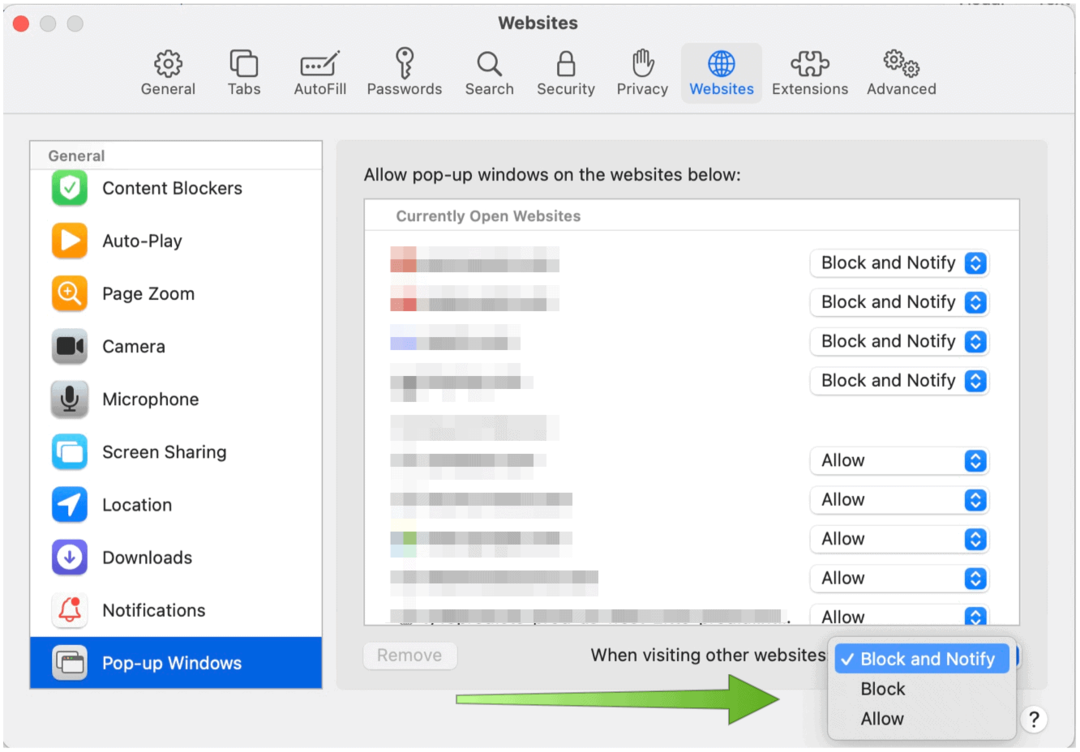 Safari for Mac blokkerer forgrunnsvinduer