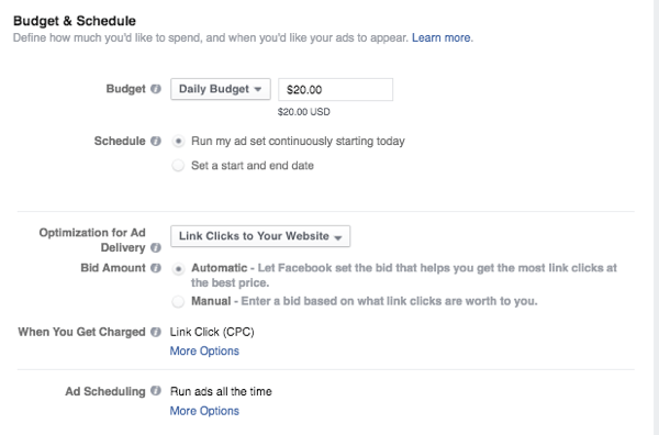 facebook annonser budsjett og tidsplan
