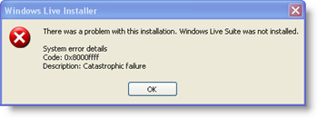 Windows Live Installer System Feilkode: 0x8000ffff - Katastrofisk feil