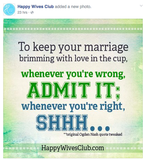 happy wives club facebook innlegg