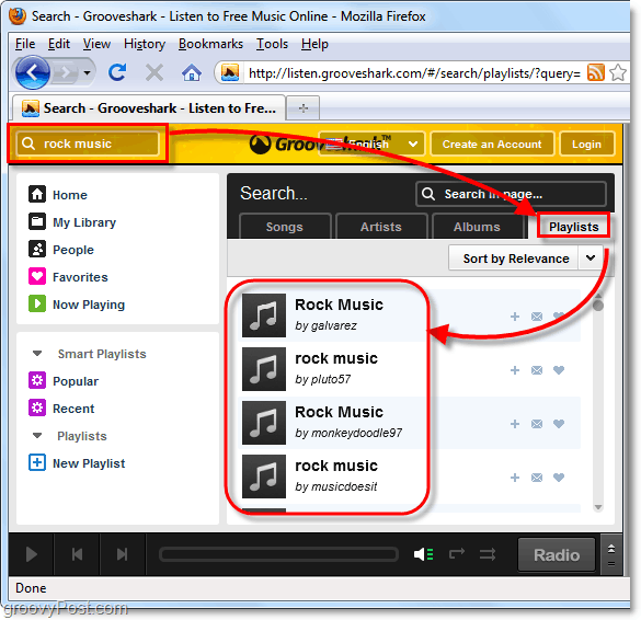 søk etter en musikksjanger på Grooveshark