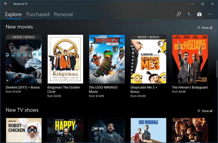 Filmer og TV-app Windows 10
