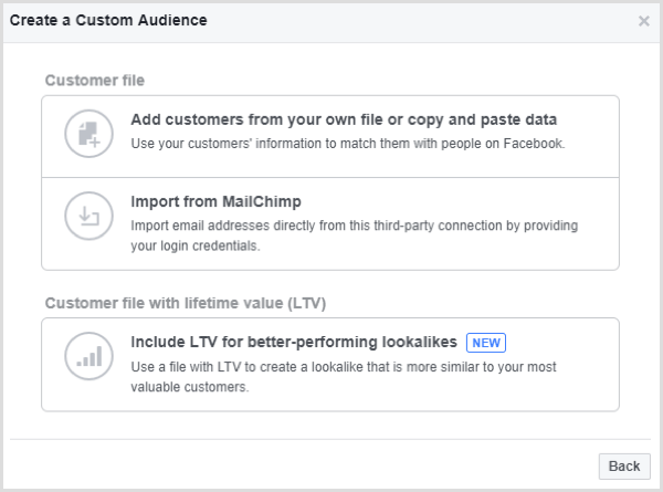 facebook lage tilpasset e-postliste for publikum