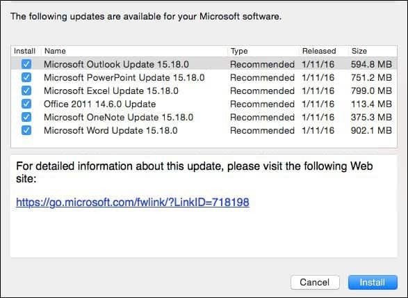 Microsoft Office 2016 for Mac: januaroppdatering KB3133711