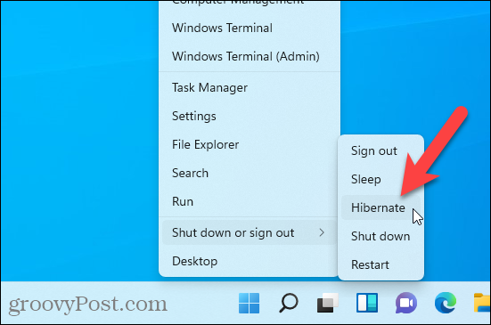 Dvalemodus tilgjengelig på Windows + X -menyen i Windows 11