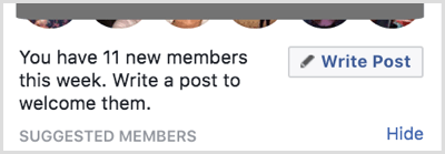 Skriv et innlegg for å ønske nye medlemmer velkommen til Facebook-gruppen din.