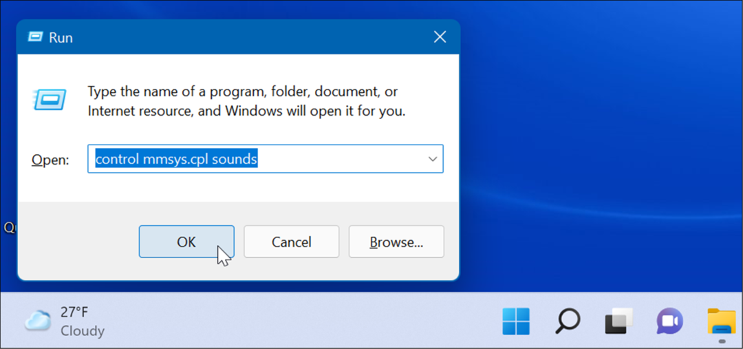 åpne systemlyder Kjør Windows 11
