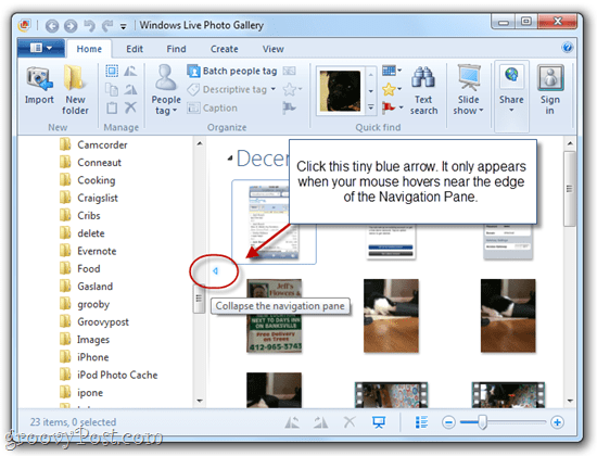 Vis / skjul navigasjonsrute i Windows Live Photo Gallery 