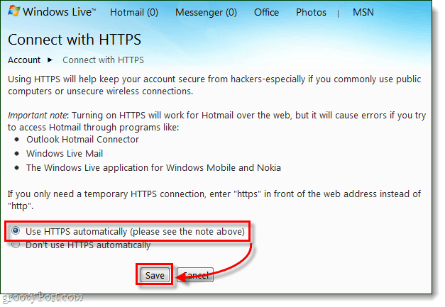 Slik kobler du alltid sikkert til Windows Live og Hotmail via HTTPS