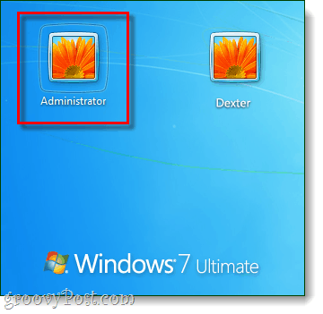 logg inn på administratorkonto fra Windows 7 