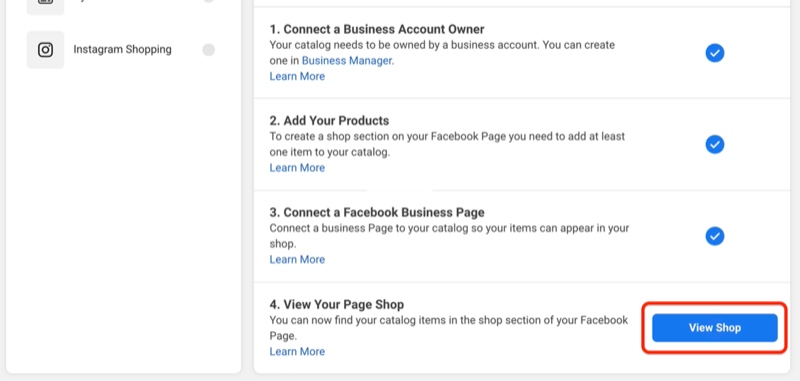 vis butikknapp for å forhåndsvise hvordan facebookbutikken din ser ut på siden din
