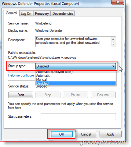 Deaktiver Windows Defender Service i Windows Server 2008 eller Vista:: groovyPost.com