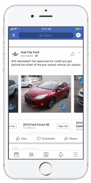 Facebook introduserte dynamiske annonser som gjør det mulig for bilselskaper å bruke kjøretøyskatalogen for å øke relevansen av annonsene sine.