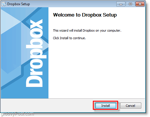 Dropbox-skjermbilde - start oppsett / installering av dropbox