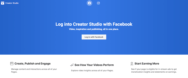 Facebook Creator Studio påloggingsside