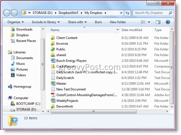 Windows 7 Windows Explorer Dropbox-mappe