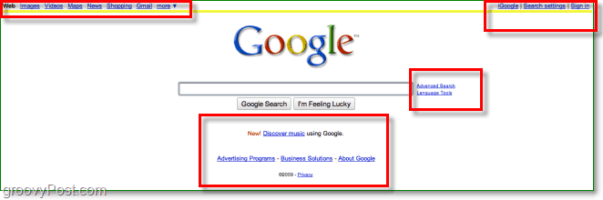 google hjemmeside før det bleknet ut, så rotete