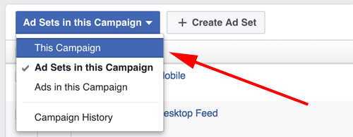 Facebook Ads Manager Velg kampanje