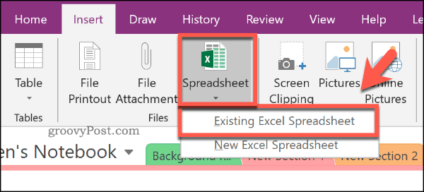 Sette inn et eksisterende Excel-regneark i OneNote