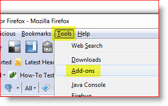 Åpne Firefox tilleggsmeny