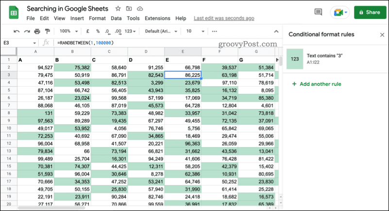 Et eksempel på betinget formatering i Google Sheets