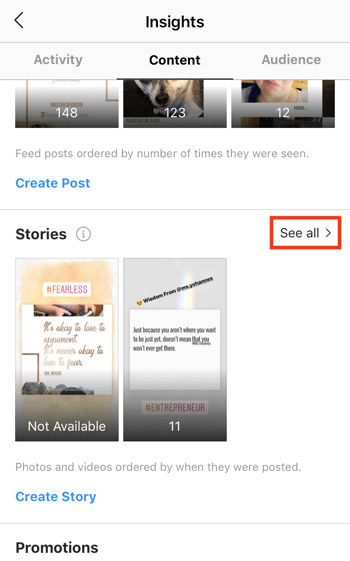 Se avkastningsdata for Instagram Stories, trinn 3.