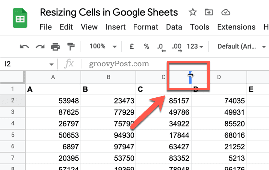 Endre størrelsen på kolonnen eller radmarkøren i Google Sheets