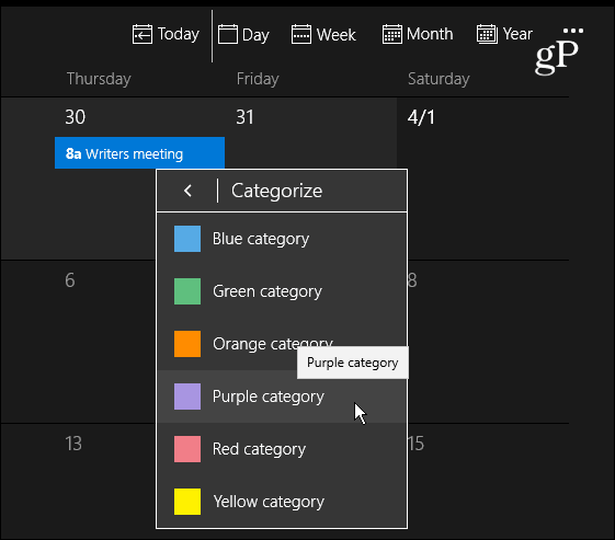 Fargekategorier kalender