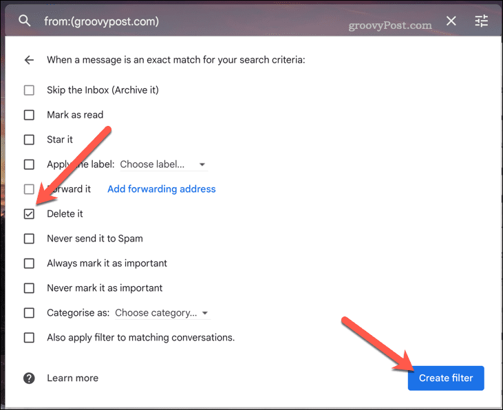 Opprette et Gmail-filter for å blokkere e-poster