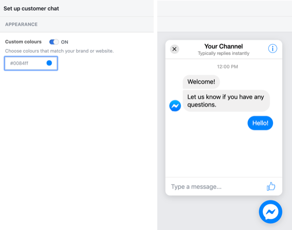 Sett opp Facebook Customer Chat, trinn 3.