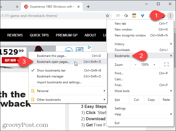 Velg Bokmerke-åpne sider fra Chrome-menyen