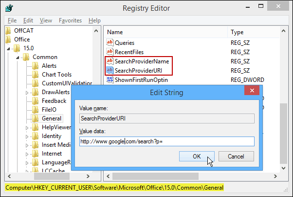 Endre Microsoft Office Search Provider
