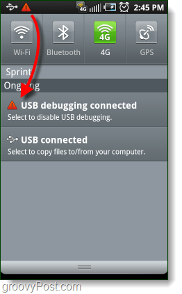 Android USB debugging tilkoblet varsel